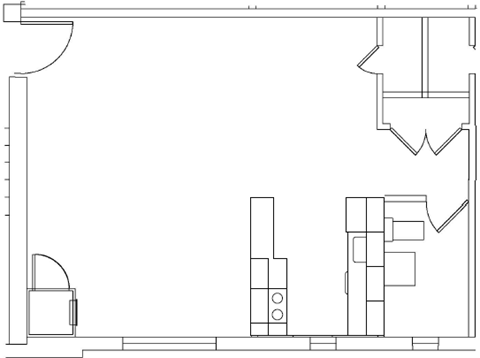 Floor plan for studio, 1 bath, 465 sqft